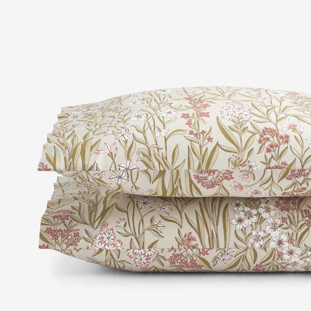 Julienne Classic Cool Cotton Percale Pillowcase Set - Mini Floral Taupe, Standard - Beige/Green | The Company Store