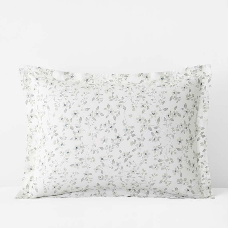 Floral Bliss Garment Washed Cotton Percale Sham - Green/White, Size King | The Company Store