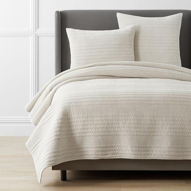 Line Stitch Velvet Quilt - Light Sand, King/Cal. King - Beige/Ivory, Size California King, Cotton | The Company Store