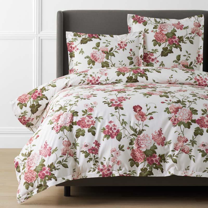 Victorian Bloom Premium Smooth Wrinkle-Free Sateen Duvet Cover - Ivory Multi, King/Cal. King - Green/Ivory/Pink | The Company Store