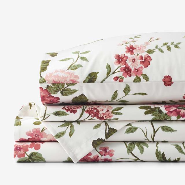 Victorian Bloom Premium Smooth Wrinkle-Free Sateen Bed Sheet Set - Green/Ivory/Pink, Size Full | The Company Store