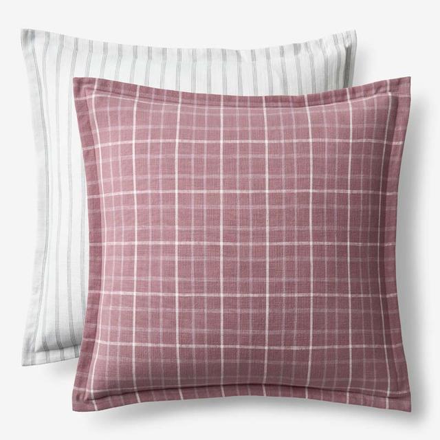 Yarn-Dyed Plaid Reversible Sham - Ivory/Red, Size 26 In. x 26 In., Cotton | The Company Store