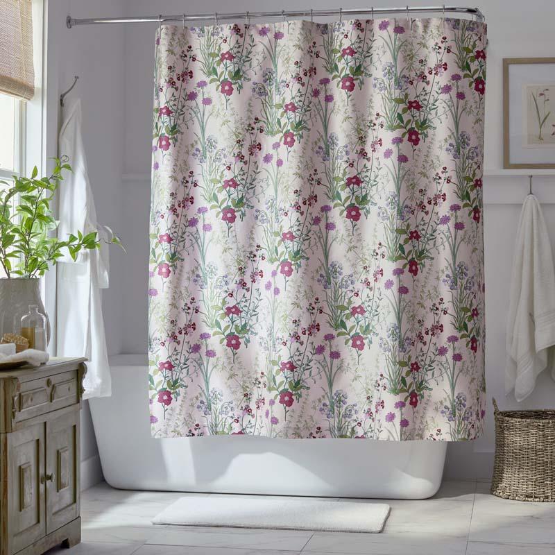 Bloom Meadow Classic Smooth Sateen Shower Curtain - Green/Pink, Size 72 x 72 | The Company Store