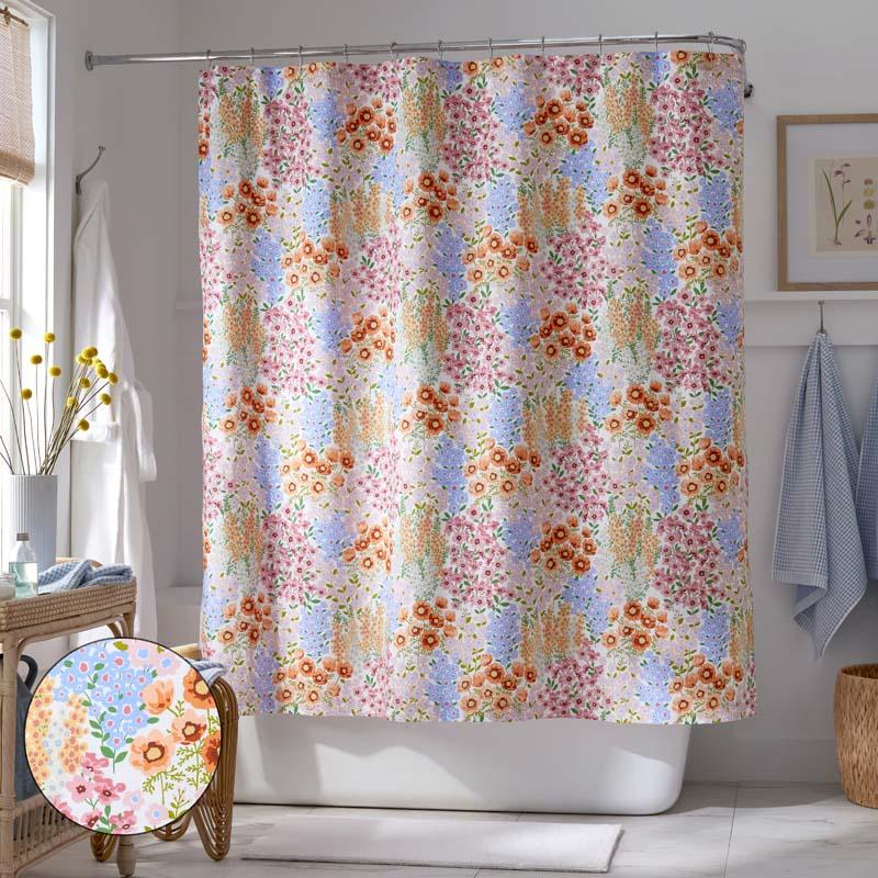Garden Jubilee Classic Cool Cotton Percale Shower Curtain - Orange/Coral/Pink, Size 72 x 72 | The Company Store