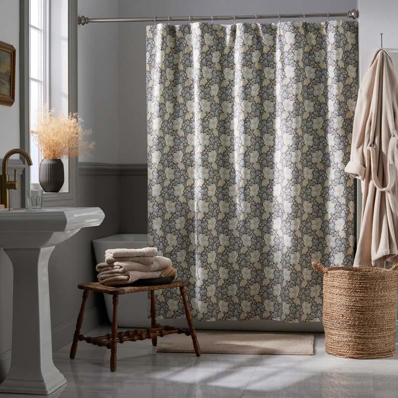 Tapestry Floral Garment Washed Cotton Percale Shower Curtain - Blue/Gray/Yellow, Size 72 x 72 | The Company Store
