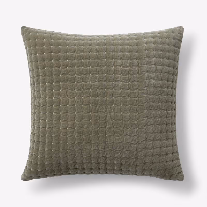 Tufted Stitch Velvet Decorative Square Pillow Cover - Olive Green, 20 in. x 20 in., Size 20 x 20, Cotton | The Company Store