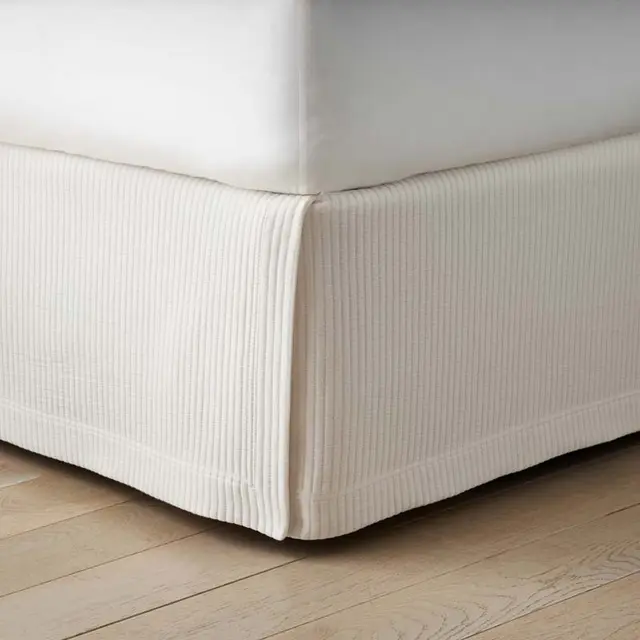 Matelassé 14 in. Bed Skirt - Vertical Stripe Ivory, Full, Cotton | The Company Store