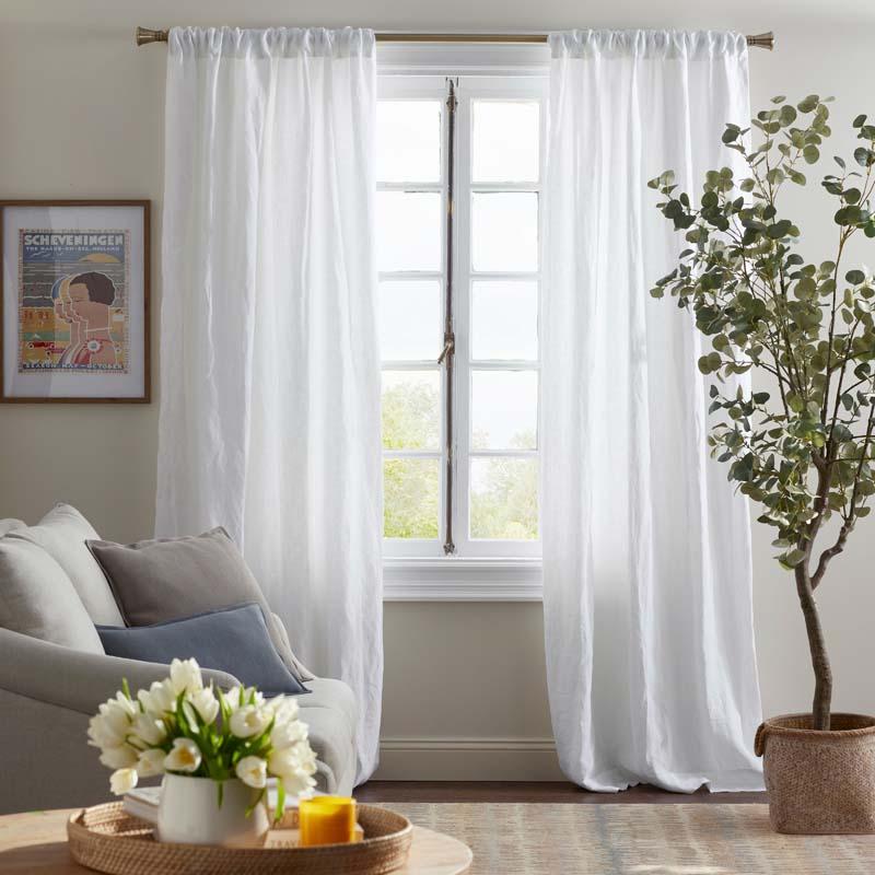 Linen Window Curtain - White, 108 in., Size Curtain50 x 108 | The Company Store