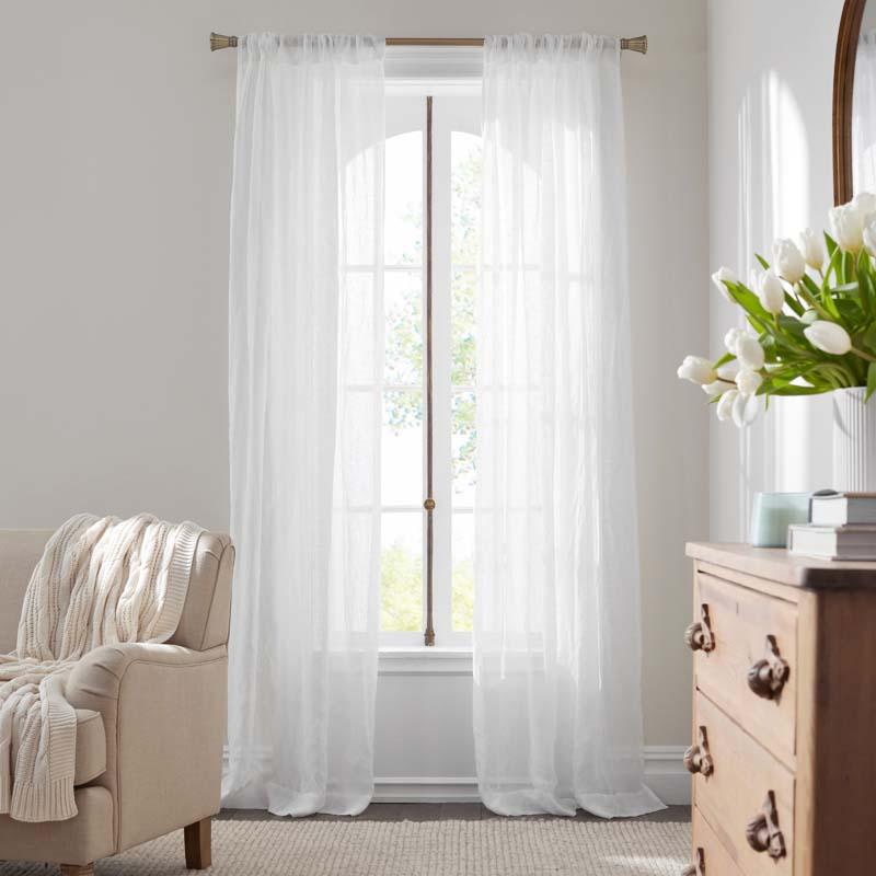 Sheer Window Curtain - White, 96 in., Size Curtain50 x 96, Linen | The Company Store