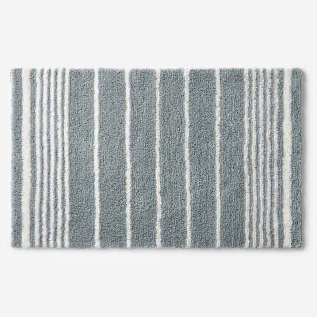Plush Spa Stripe Bath Rug - Dark Seaspray, Stripes Print, 17 in. x 24 in. - Blue/Teal/Turquoise, Size 17 x 24, Cotton | The Company Store