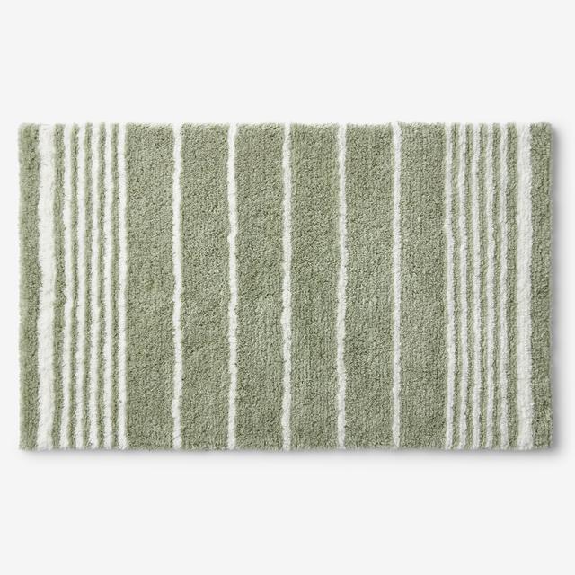 Plush Spa Stripe Bath Rug - Dark Willow, Stripes Print, 21 in. x 34 in. - Green, Size 21 x 34, Cotton | The Company Store