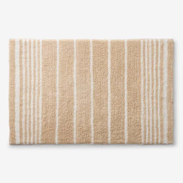 Plush Spa Stripe Bath Rug - Dark Antique Beige, 21 in. x 34 in. - Beige/Orange/Coral, Size 21 x 34, Cotton | The Company Store