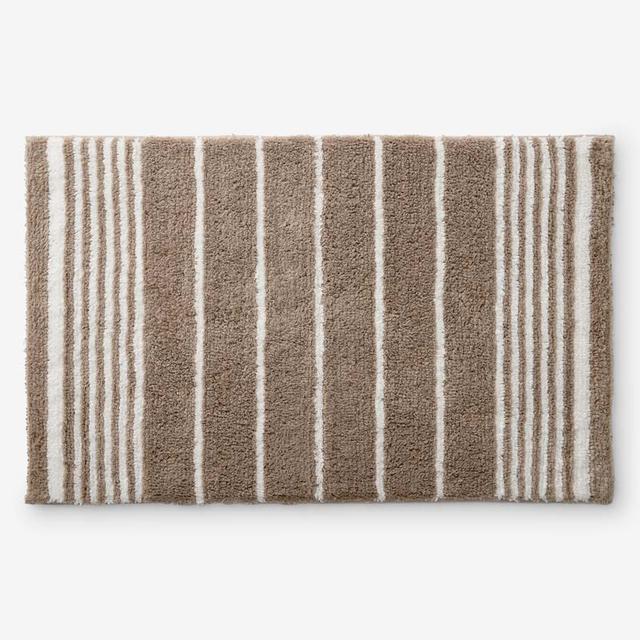 Plush Spa Stripe Bath Rug - Dark Mocha, Stripes Print, 21 in. x 34 in. - Beige/Brown, Size 21 x 34, Cotton | The Company Store