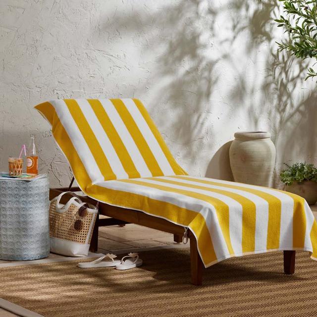 Classic Cabana Stripe Lounge Chair Cover - Yellow, Size 39 x 90, Cotton | The Company Store