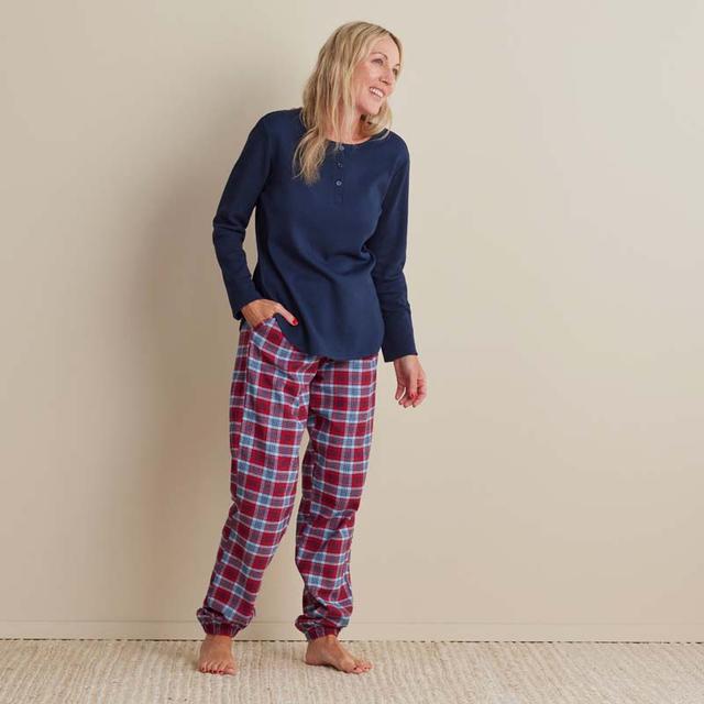 Family Flannel Women's Jogger Pants Pajama Set - Blue/Red, Size Medium, Cotton Flannel/Flannel | The Company Store