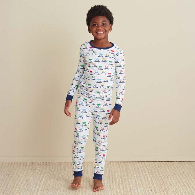 Family Printed Peruvian Cotton Kid's Pajama Set - Tree Ride, 5 - Blue/White | The Company Store