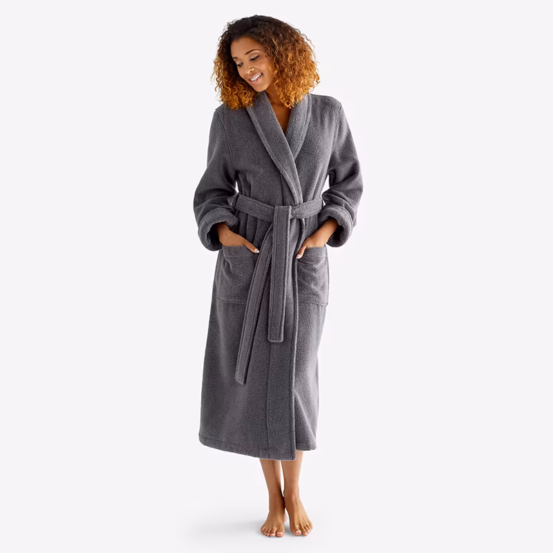 Women's Long Robe - Gray, Size Large, Cotton/Turkish Cotton | The Company Store