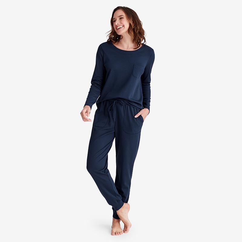 Pima Cotton Women's Jogger Pants Pajama Set - Blue, Size Small | The Company Store