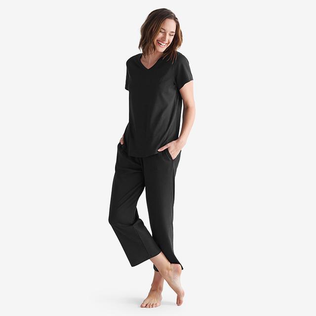 Pima Cotton Women's Cropped Pajama Set - Black, Size XL | The Company Store