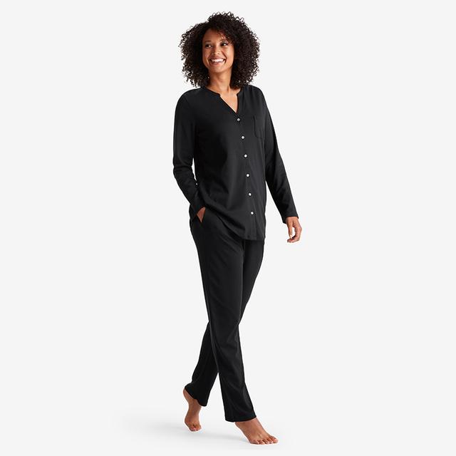 Pima Cotton Button-Down Pajama Set - Black, Size XL | The Company Store