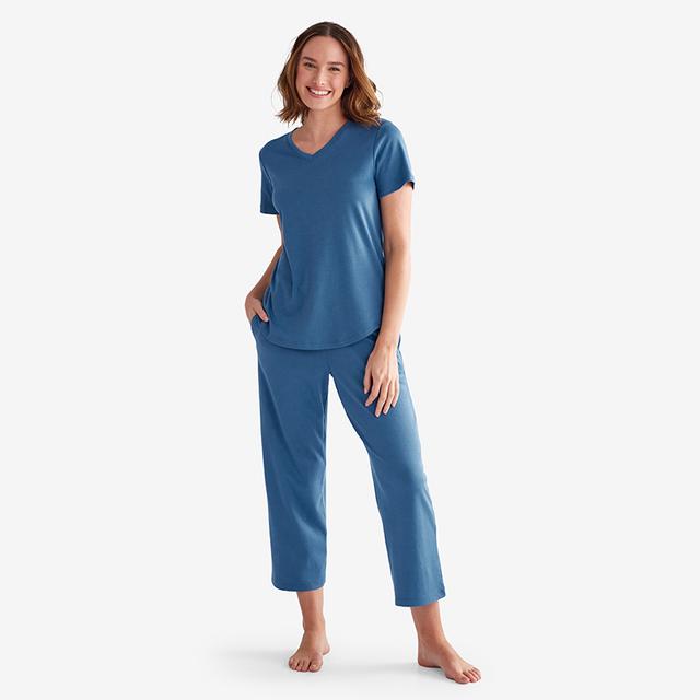 Pima Cotton Women's Cropped Pajama Set - Blue Denim, Size XL | The Company Store