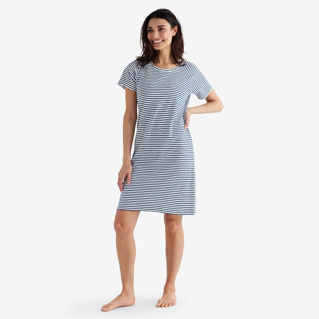 Yarn-Dyed Stripe Pima Cotton Women's Nightshirt - Blue, Size XS | The Company Store