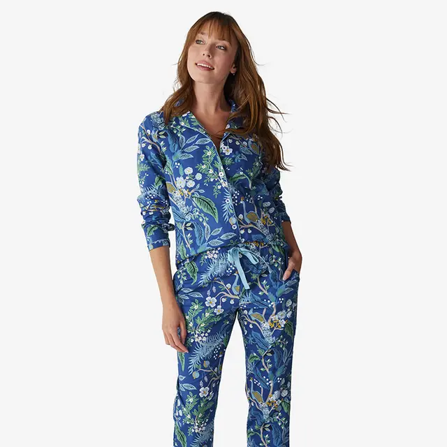 Poplin Women's Pajama Set - Blue, Size XL, Cotton, Animals Whimsy | The Company Store