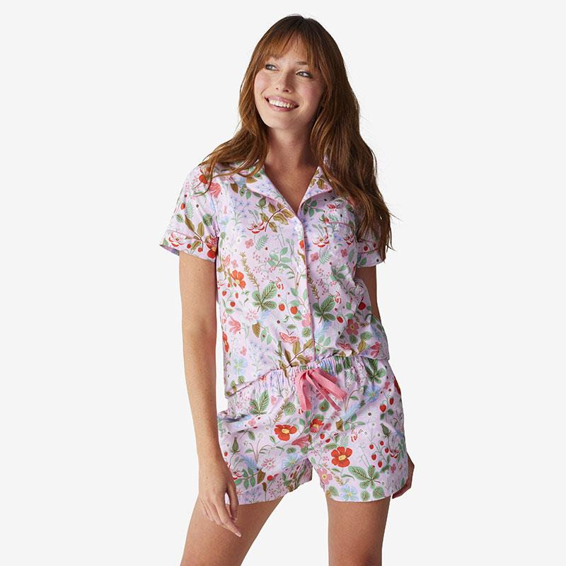 Poplin Women's Shorts Set - Strawberry Fields, Floral Print, XS - Pink, Cotton | The Company Store