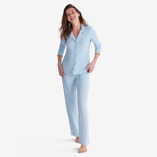 Viscose From Bamboo Button-Down Pajama Set - Blue/Light Blue, Viscose Made From Bamboo | The Company Store