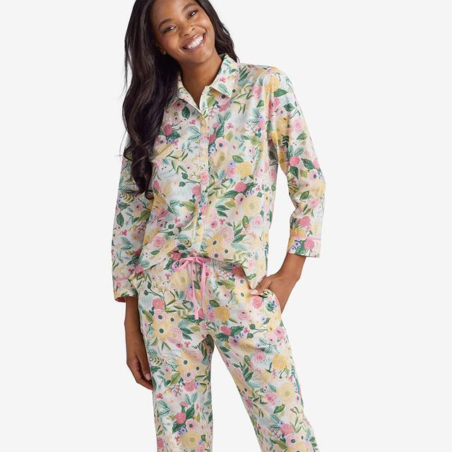 Printed Voile Women's Pajama Set - Green/Pink/Yellow, Size Large, Cotton, Floral | The Company Store