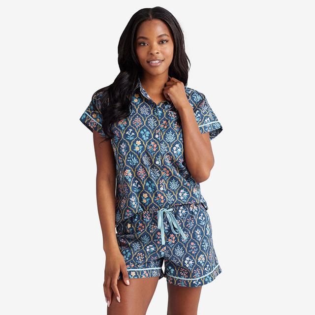 Printed Voile Women's Shorts Set - Blue, Size Small, Cotton, Floral | The Company Store