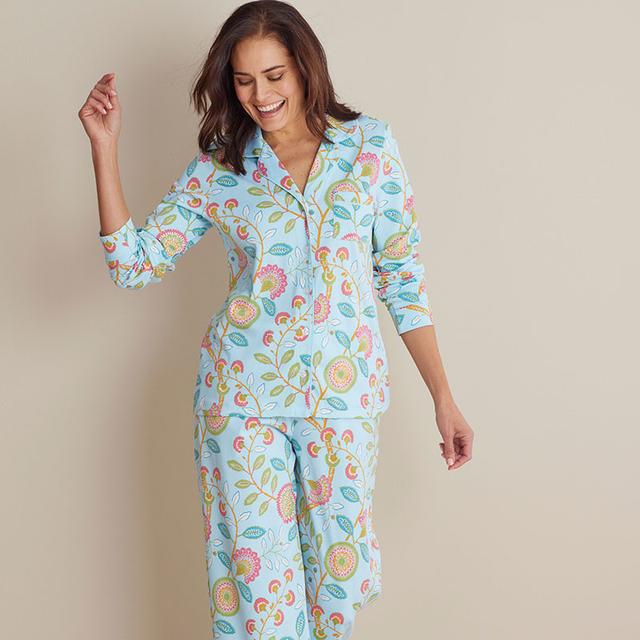 Printed Peruvian Cotton Women's Button-Down Pajama Set - Blue/Teal/Turquoise, Size XS | The Company Store
