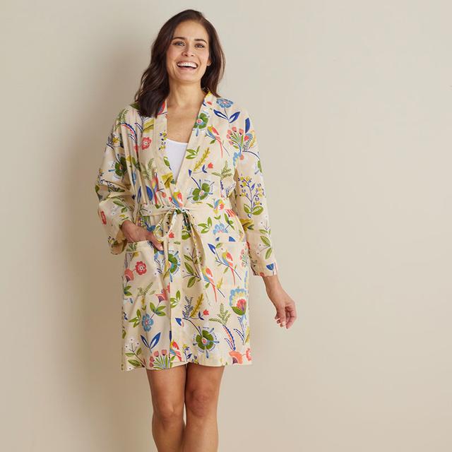 Printed Voile Women's Kimono Robe - Beige, Size XS/s, Cotton | The Company Store