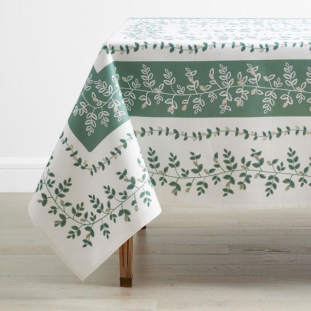 Climbing Vines Tablecloth - Green, 70 in. x 120 in. - Green/Ivory, Size 70 x 120, Cotton | The Company Store