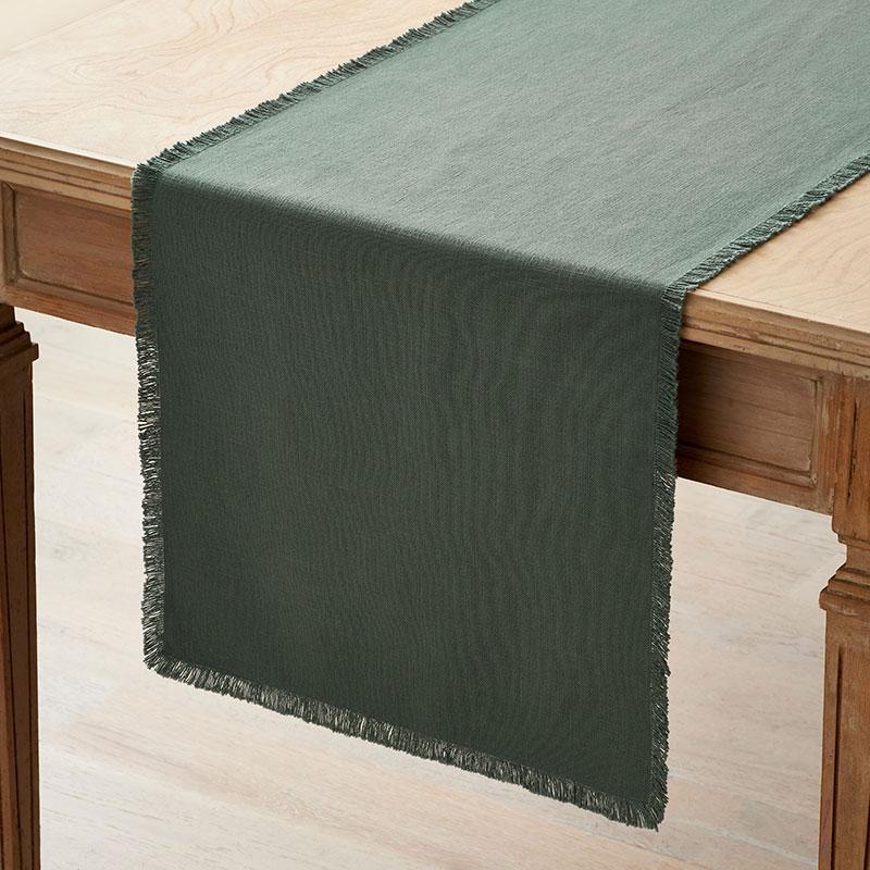 Solid Fringe Table Runner - Moss Green, 16 in. x 108 in., Size 16 x 108, Cotton | The Company Store