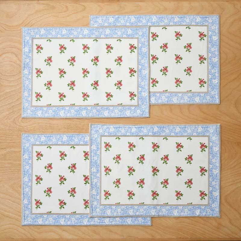 Garden Floral Cotton Placemats, Set of 4 - Blue/Pink/Yellow, Size 20 x 14 | The Company Store