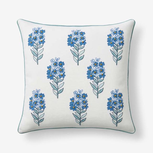 Julienne Decorative Square Pillow Cover - Floral Garden Blue, 20 in. x 20 in. - Ivory/Pink/Teal, Size 20 x 20, Cotton | The Company Store