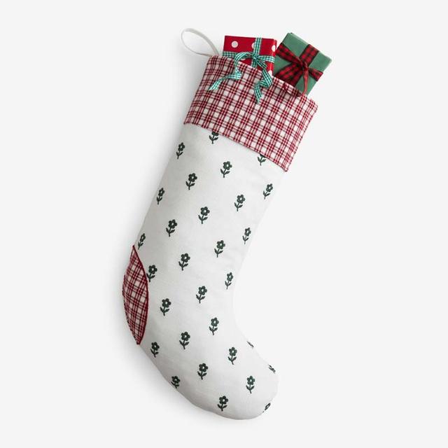 Flower Holiday Stocking - Green/Red/White, Size 8 In. W x 23 In. H, Cotton | The Company Store