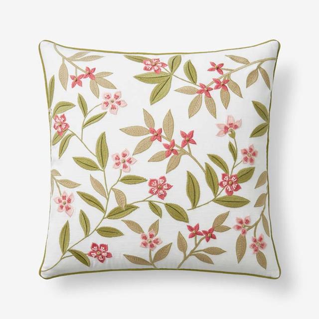 Julienne Decorative Square Pillow Cover - Mini Floral Garden Sage Green, 20 in. x 20 in. - Green/Ivory/Pink, Size 20 x 20, Cotton | The Company Store