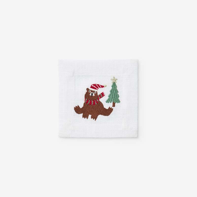 Embroidered Novelty Cocktail Napkins, Set of 4 - Brown/White, Size 5 x 5, Cotton | The Company Store