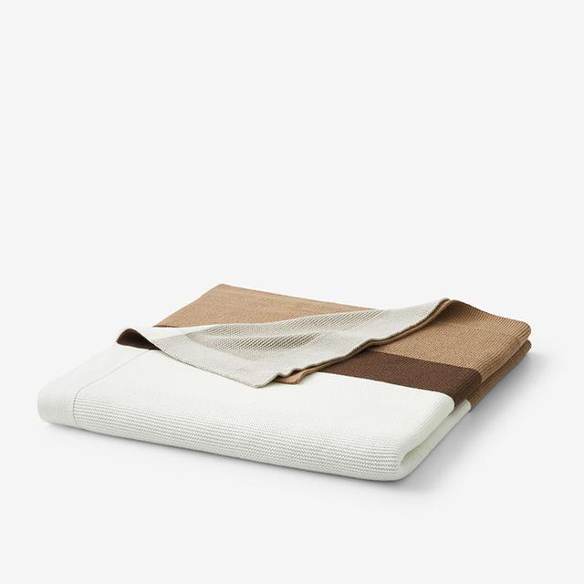 Classic All Season Breathable Cotton Knit Throw Blanket - Beige/Brown/Ivory, Size 50 In. x 70 In. | The Company Store