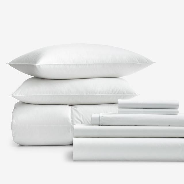 8-Piece Percale & Loftaire™ Down Alternative Bedding Bundle - Twin XL, Firm, Medium Warmth, White | The Company Store