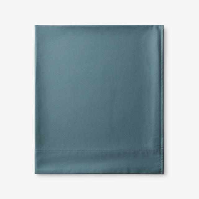 Premium Smooth Supima® Cotton Wrinkle-Free Sateen Deep Pocket Flat Bed Sheet - Ocean Blue, Cal King, Size California King | The Company Store