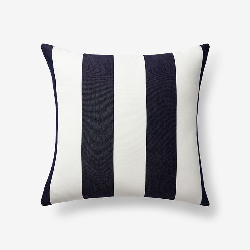 Indoor/Outdoor Toss Pillow - Cabana Midnight, Stripes Print, 16 in. x 16 in. - Blue/White, Size 16 x 16, Sunbrella/Stripes | The Company Store