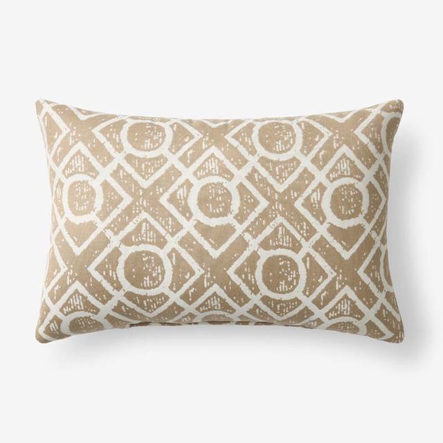 Indoor/Outdoor Toss Pillow - Textured Fretwork Sand, 16 in. x 24 in. - Beige, Size 16 x 24, Sunbrella | The Company Store