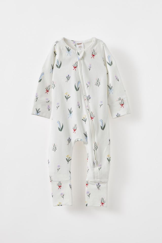 Cotton On Kids - Growie Long Sleeve Zip Romper - Vanilla/petite fleur