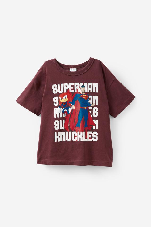 Cotton On Kids - Sonic x DC Comics Drop Shoulder Short Sleeve Tee - Lcn sdc bordeaux/knuckles x superman