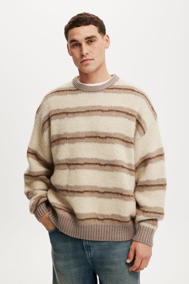 Cotton On Men - Box Fit Fuzzy Crew Knit - Grey stripe