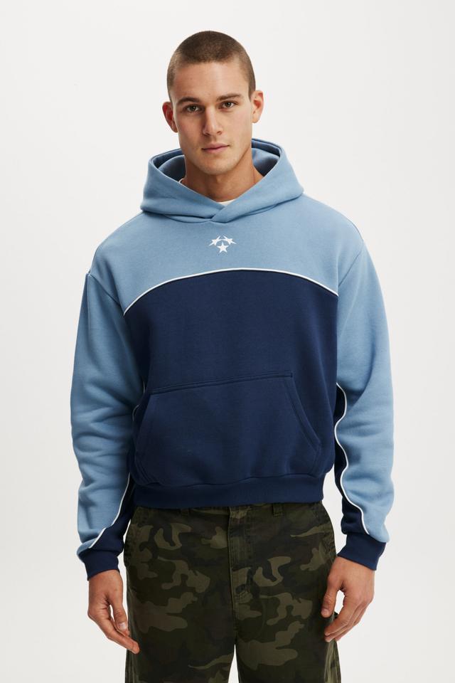 Cotton On Men - Cropped Fit Graphic Hoodie - Chalk blue/ studio 91