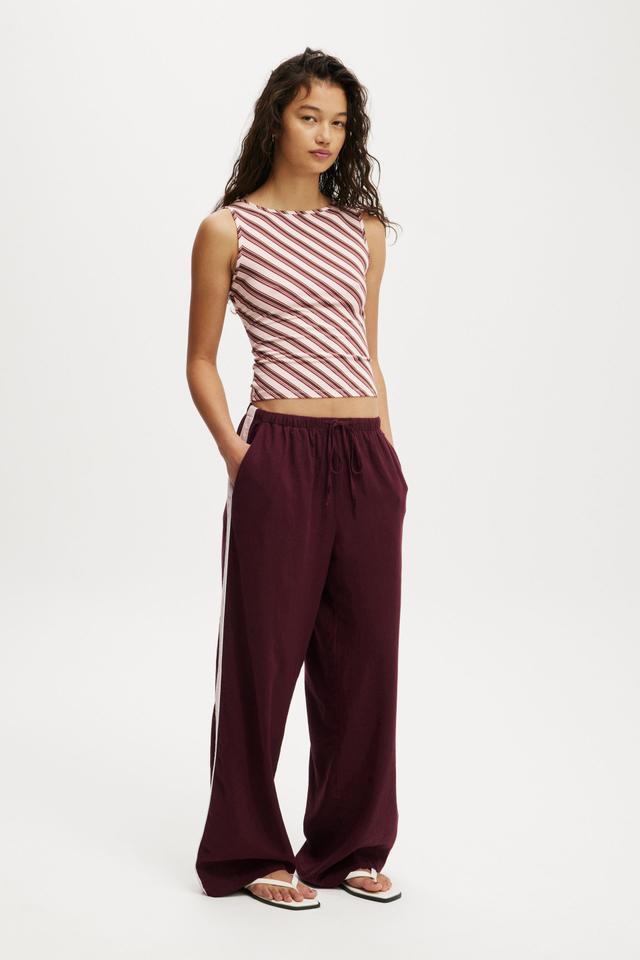Cotton On Women - Haven Wide Leg Pant - Deep pomegranate/ side stripe
